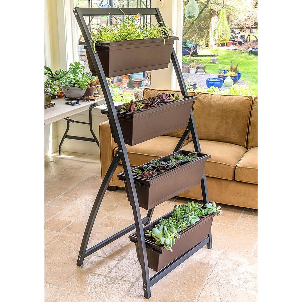 Outland Living 6 ft. Raised Garden Bed - Steel Vertical Garden Freestanding Elevated Planter with 4 Container Boxes VG-302