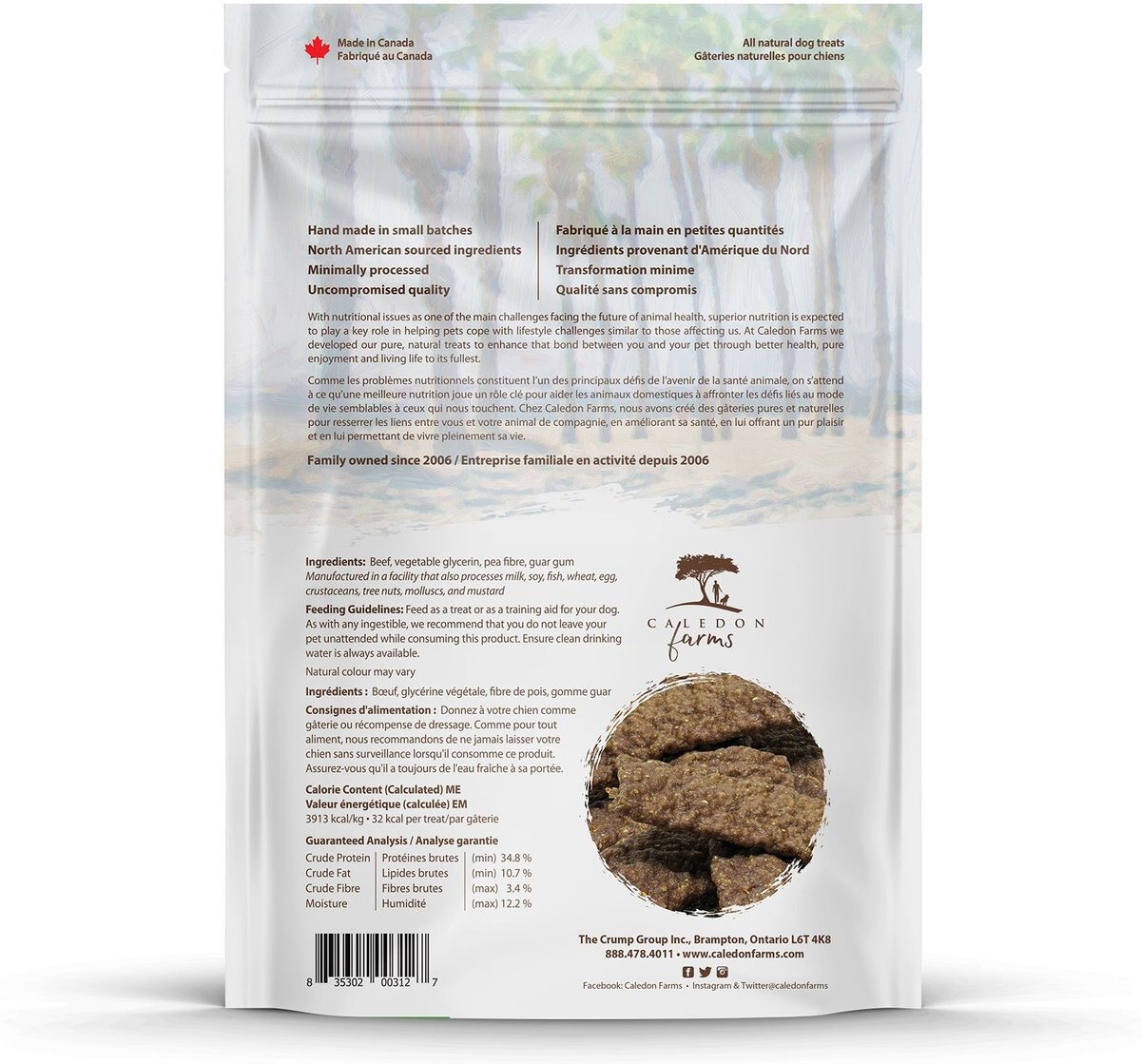 Caledon Farms Jerky-Beef Dog Treats， 227-gm bag