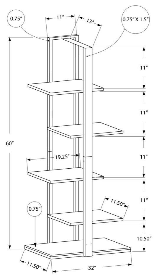 5 Shelf Bookcase   60H / Dark Taupe / Black Metal   Industrial   Bookcases   by BisonOffice  Houzz