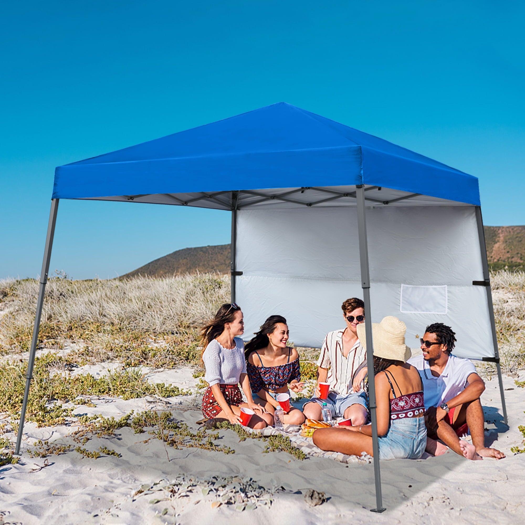 ABCCANOPY 10 ft x 10 ft Outdoor Pop up Slant Leg Canopy Tent with 1 Sun Wall and 1 Backpack Bag - Blue