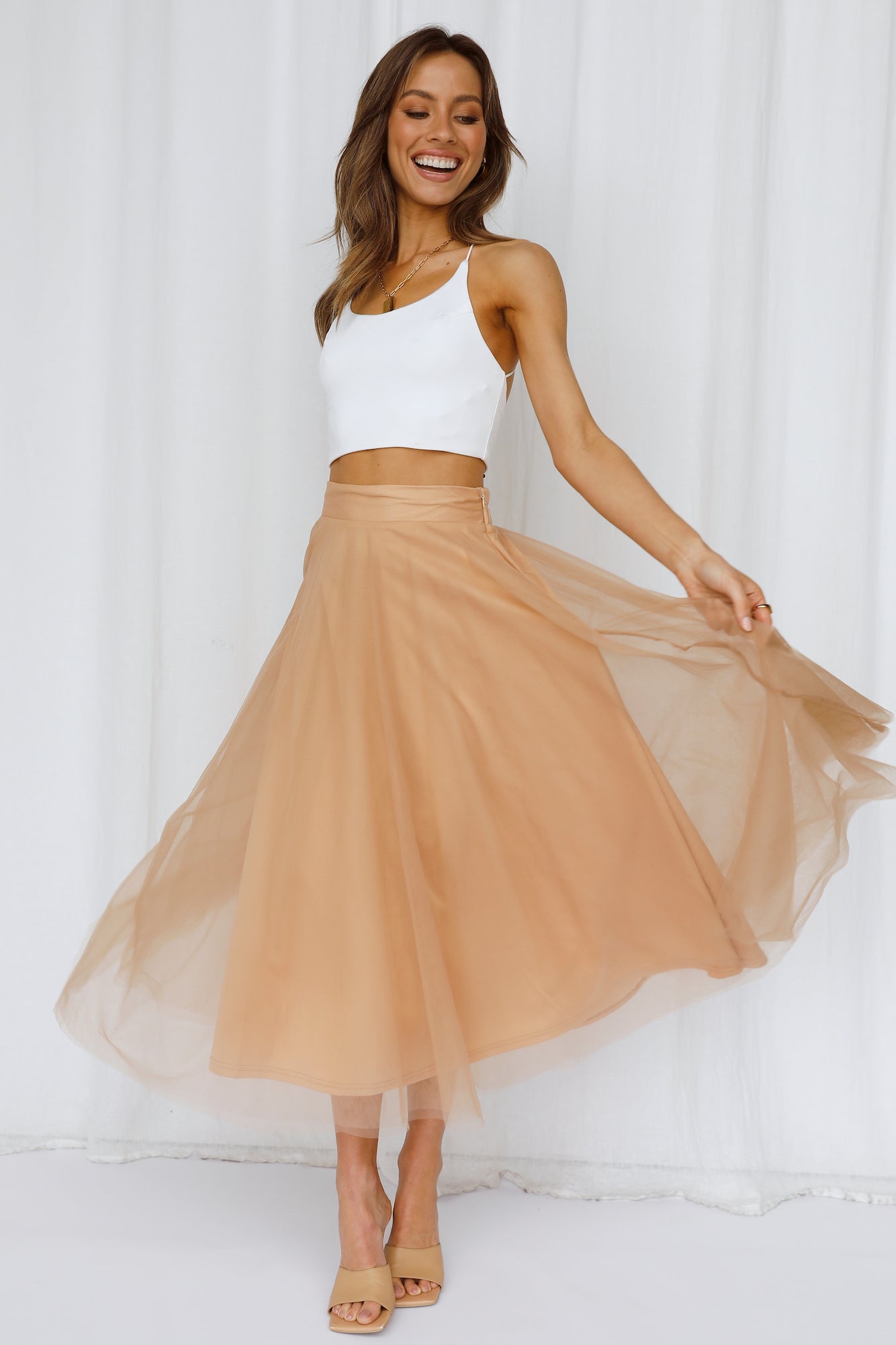 Keeping It Smart Midi Skirt Mocha