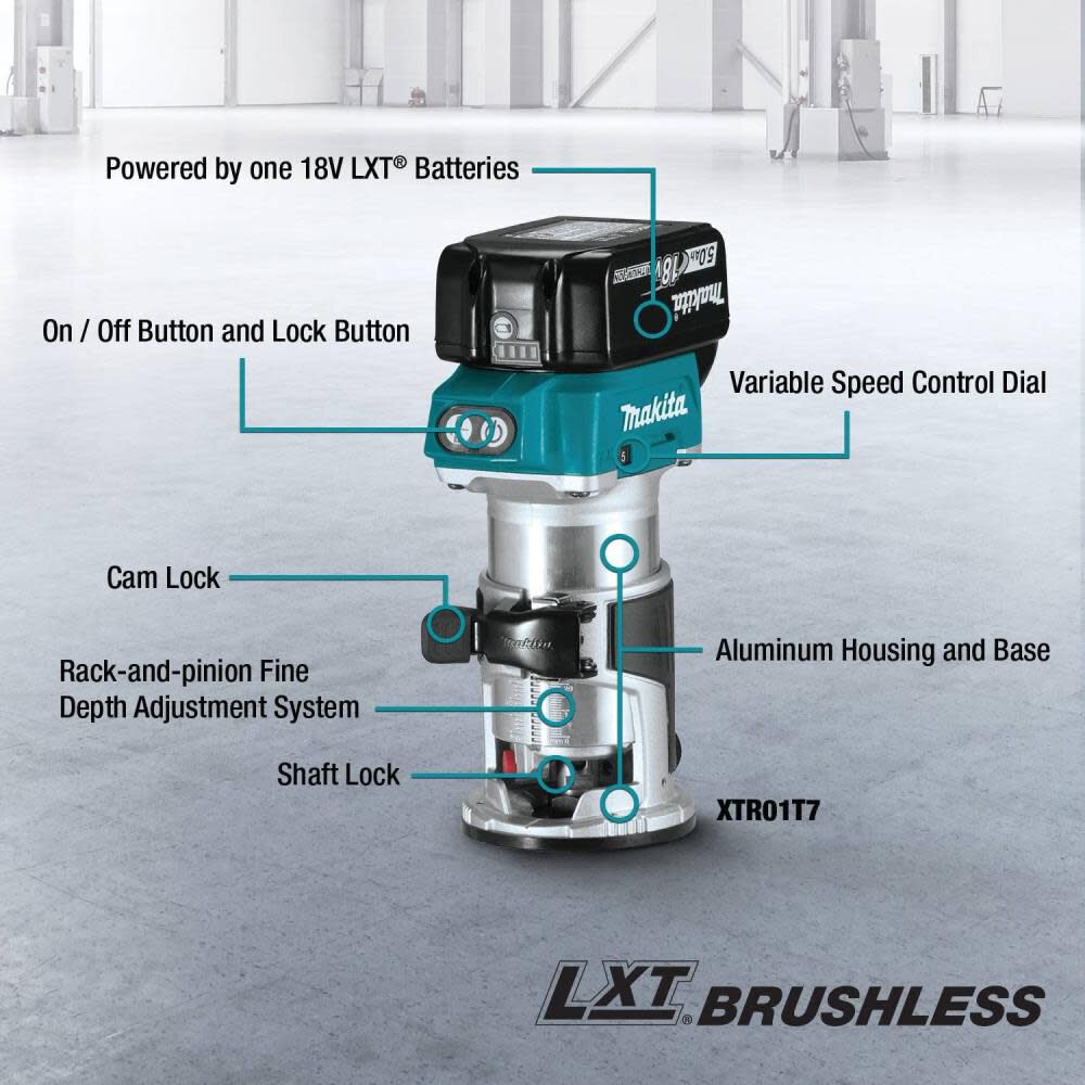 Makita 18V LXT Lithium-Ion Brushless Cordless Compact Router Starter Kit (5.0Ah) XTR01T8J from Makita