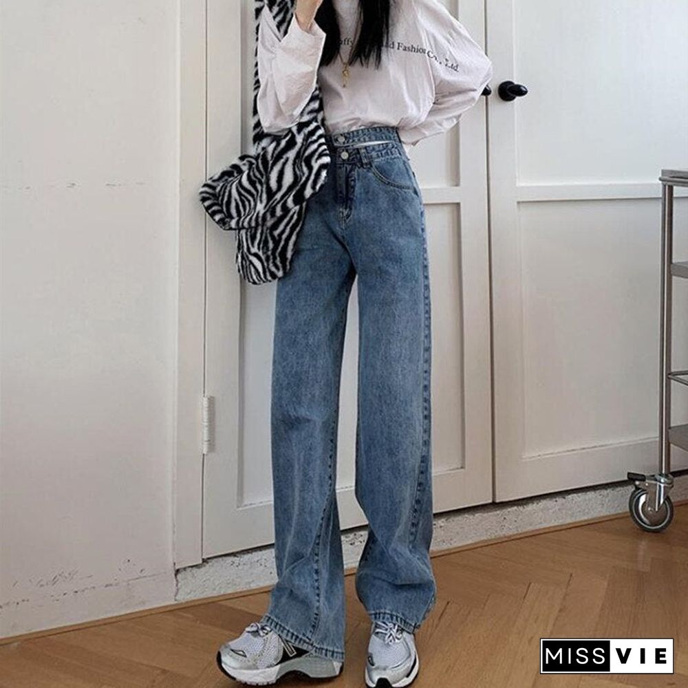 Woman Jeans High Waist Clothes Wide Leg Denim Clothing Blue Streetwear Vintage Quality Fashion Harajuku Straight Pants