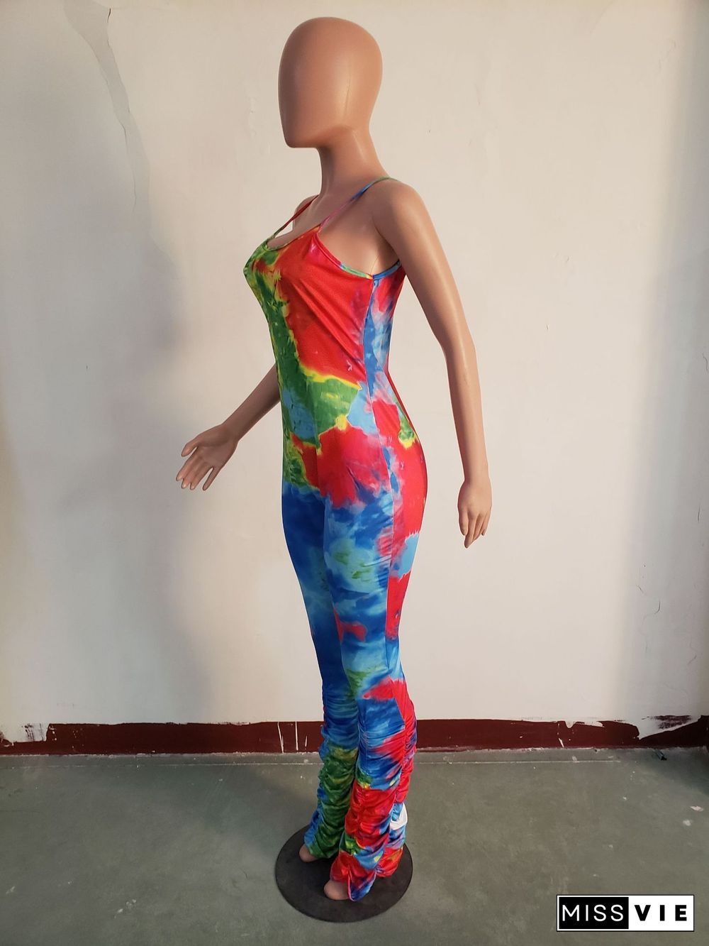 Colorful Printed Straps Sleeveless Stack Jumpsuit