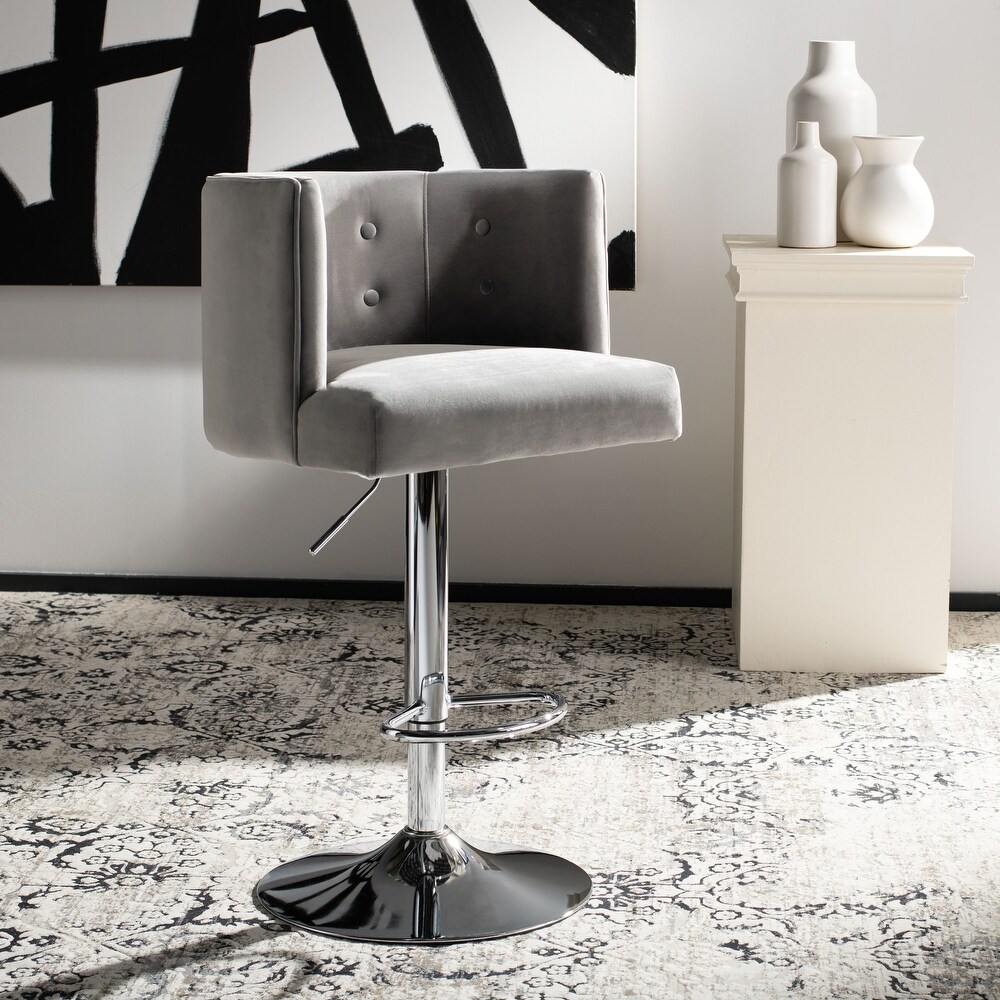 SAFAVIEH Couture Zayna Velvet/ Chrome Adjustable Bar Stool   21.3\