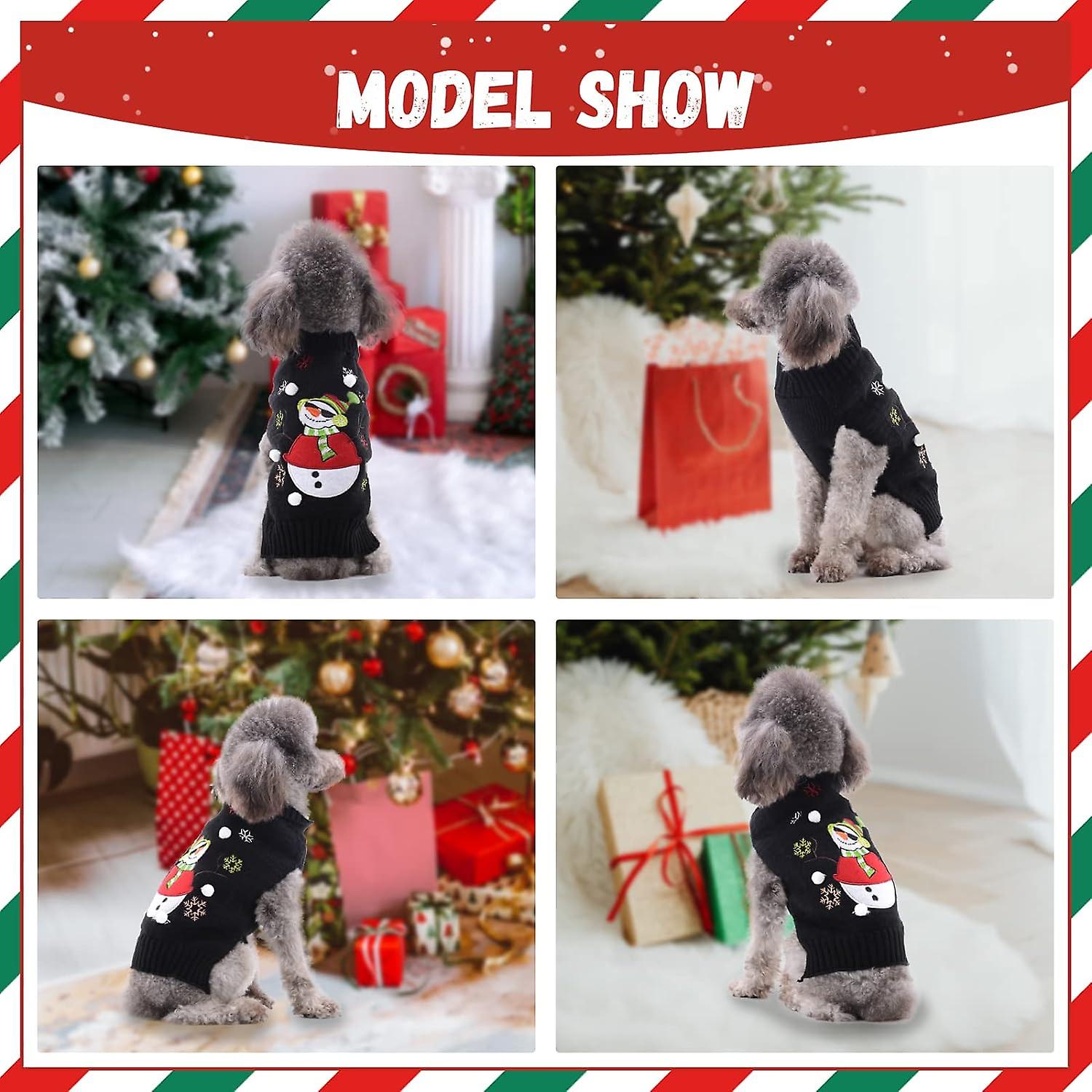 Christmas Dog Sweaters Xmas Pet Outfit Clothes Cute Black Snowman Costume Puppy Cat Knitted Jumpers (xl，black Snowman)