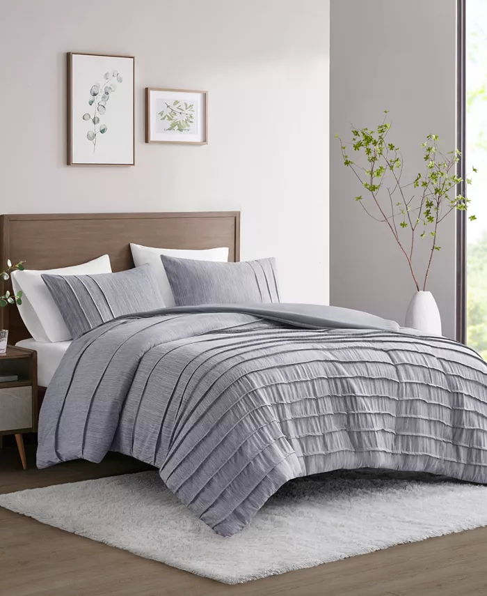 Beautyrest Maddox 3 Piece Striated Cationic Dyed Oversized Duvet Cover Set with Pleats， Full Queen