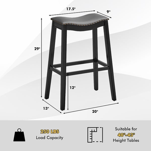 Gymax Set of 2 Saddle Bar Stools Bar Height Kitchen Chairs w/ Rubber