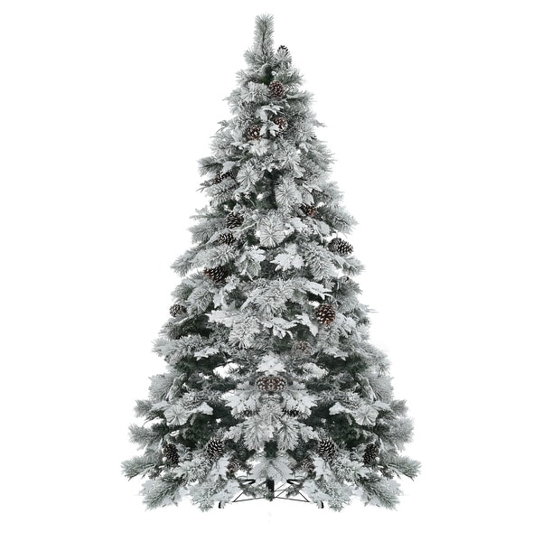 7.5ft PreLit Spruce Snow Flocked Artificial Christmas Tree with Pine Cones，745 Branch Tips，450 MultiColor LED Lights