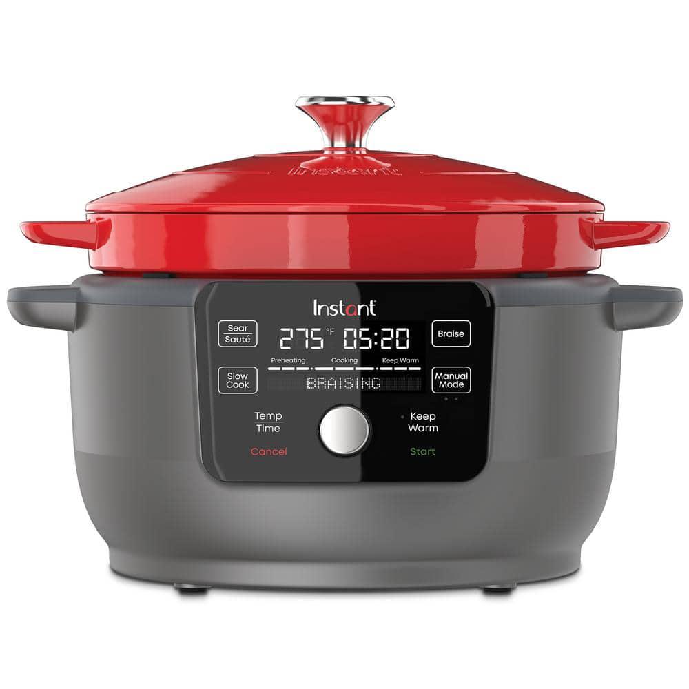 INSTANT 6 qt Red Enameled Cast Iron Precision Electric Dutch Oven MultiCooker with Lid