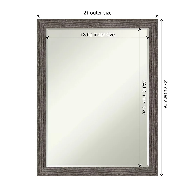 Pinstripe Lead Grey Petite Bevel Wood Bathroom Wall Mirror