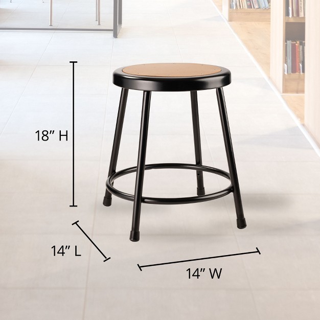 National Public Seating 6200 Series Heavy Duty 18 Inch Steel Stool With 1 Inch Round Seat Pan Supports Up To 500 Pounds Black Frame And Legs