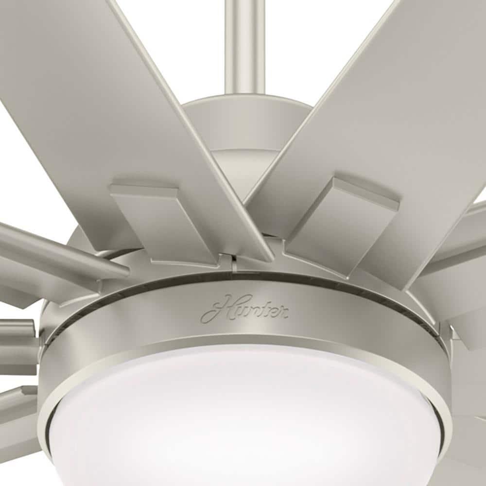 Hunter Overton 72 in Outdoor Matte Nickel Ceiling Fan with Light Kit and Wall Switch