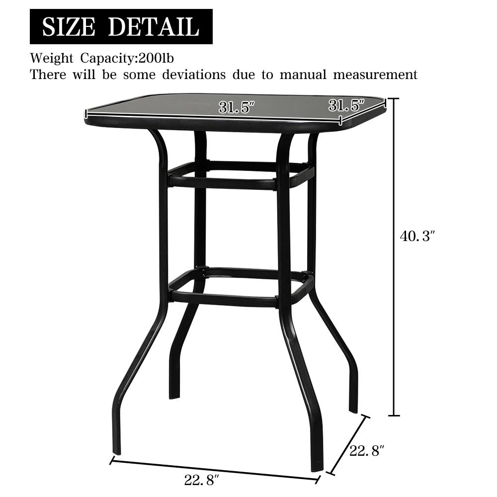 Winado 51in Outdoor bar High Bistro，3 Piece Patio Bar Set w/ Glss Table Top