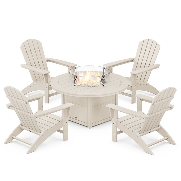 POLYWOOD Nautical 5Piece Adirondack Chair Conversation Set with Fire Pit Table