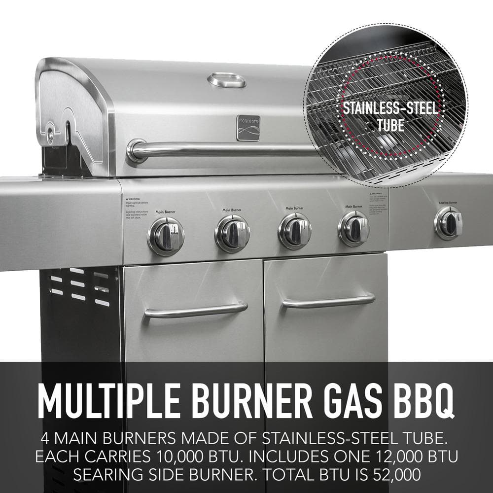 KENMORE 4Burner Searing Side Burner Gas Grill in Stainless Steel