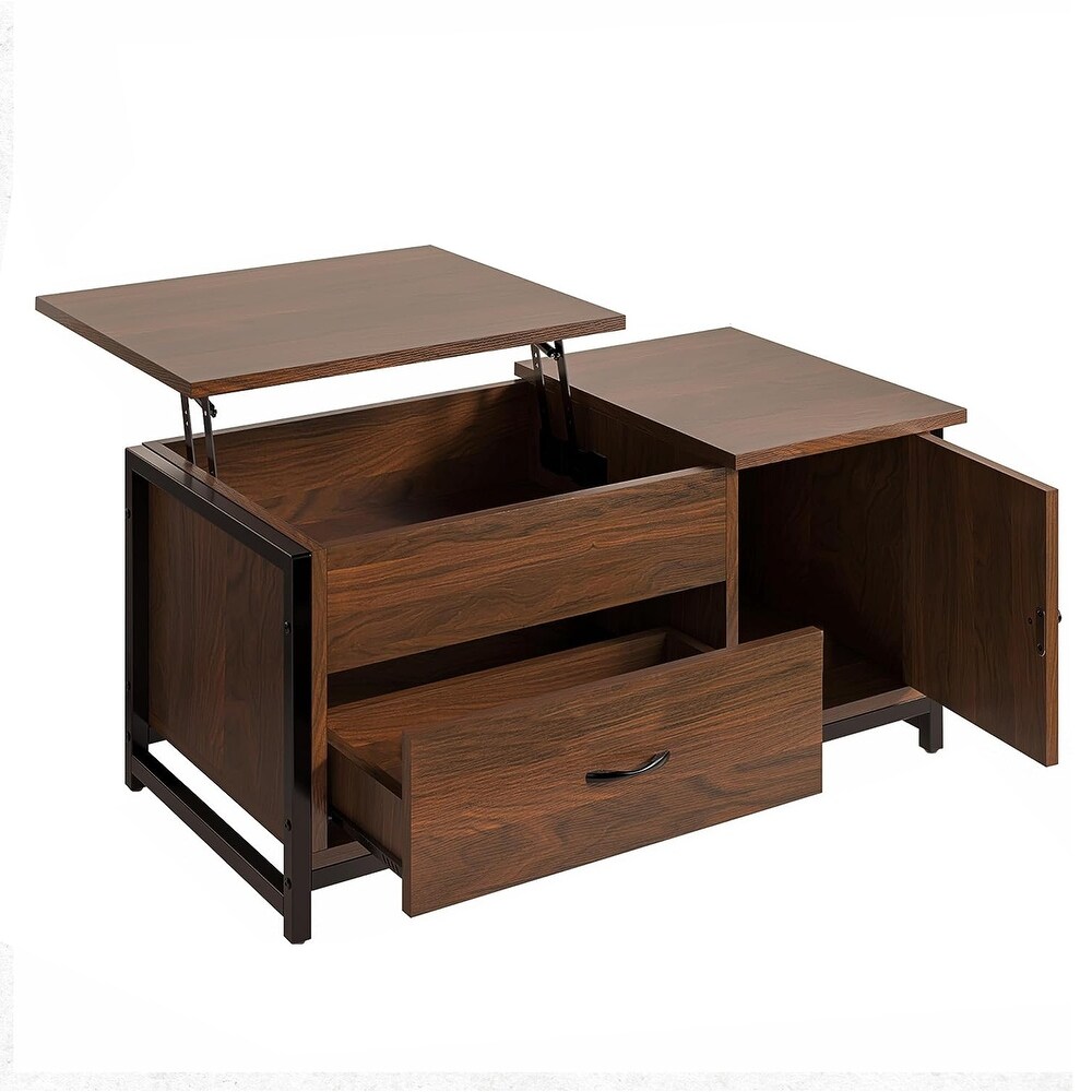 FABATO Lift Top Coffee Table with Storage Drawer   Hidden Compartment  Espresso   56