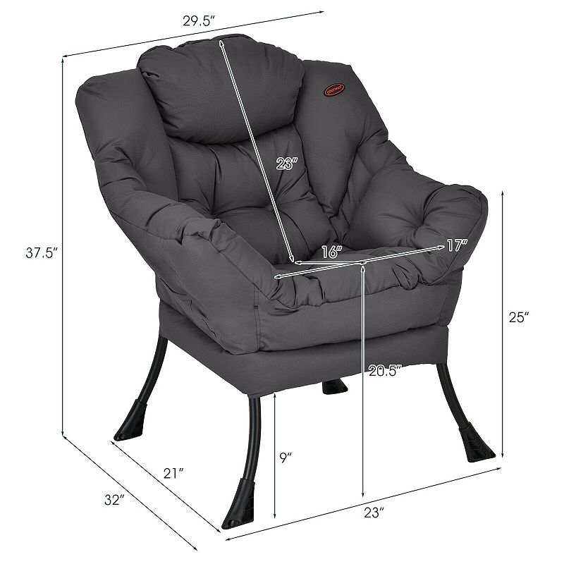 Modern Polyester Fabric Lazy Chair with Steel Frame and Side Pocket