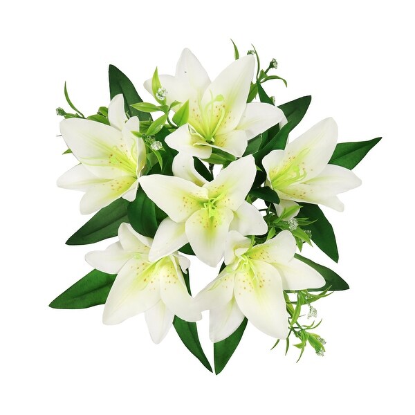 Set of 4 Cream White Artificial Stargazer Lily Flower Stem Bush Bouquet 13in