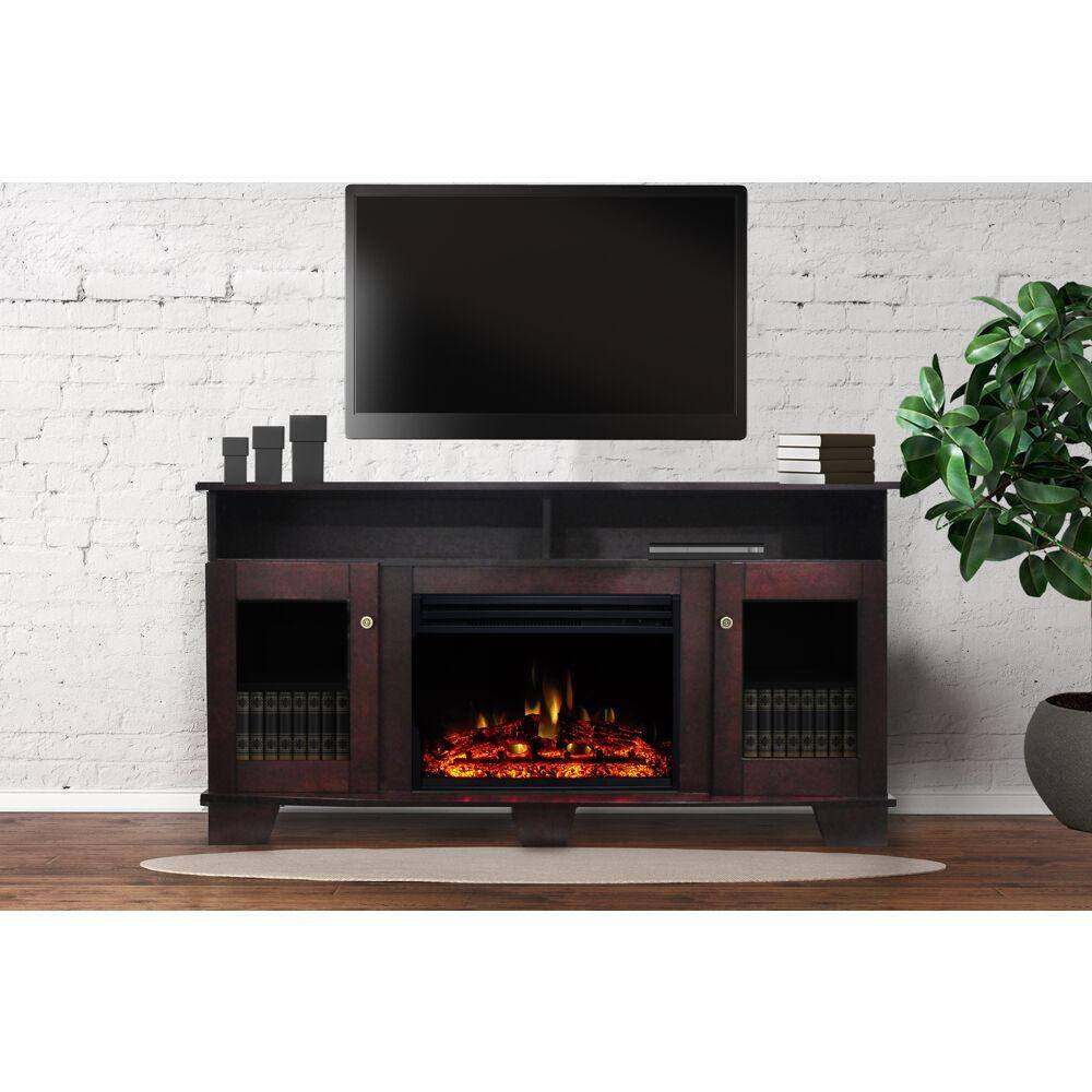 Cambridge Savona 59 in. Electric Fireplace Heater TV Stand in Mahogany with Enhanced Log Display and Remote CAM6022-1MAHLG3