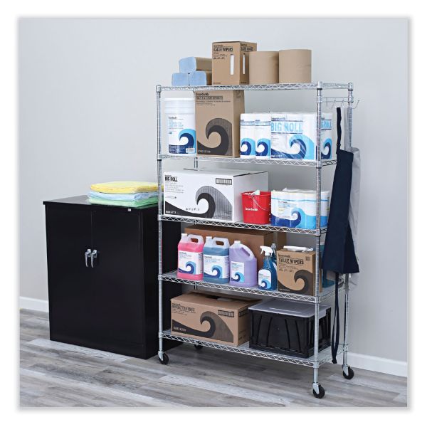 Alera 5-Shelf Wire Shelving Kit with Casters and Shelf Liners， 48w x 18d x 72h， Silver