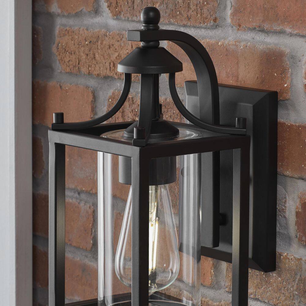 Hampton Bay Boswell Quarter 7.25 in. 1-Light Matte Black Hardwired Outdoor Transitional Wall Lantern Sconce with Clear Glass Shade 1036HBMBDI