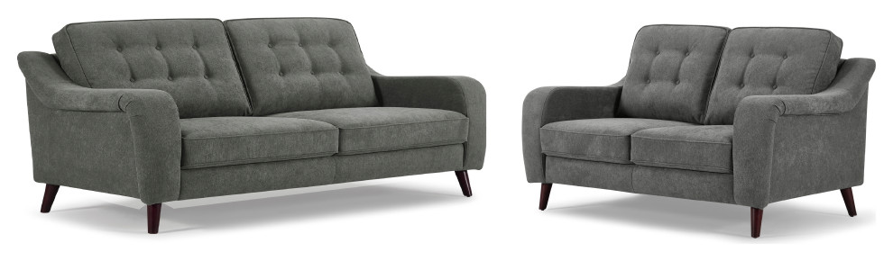 Hamilton Living Room Gray Upholstery  2 Piece Sofa Set   Midcentury   Living Room Furniture Sets   by NEW SPEC INC  Houzz