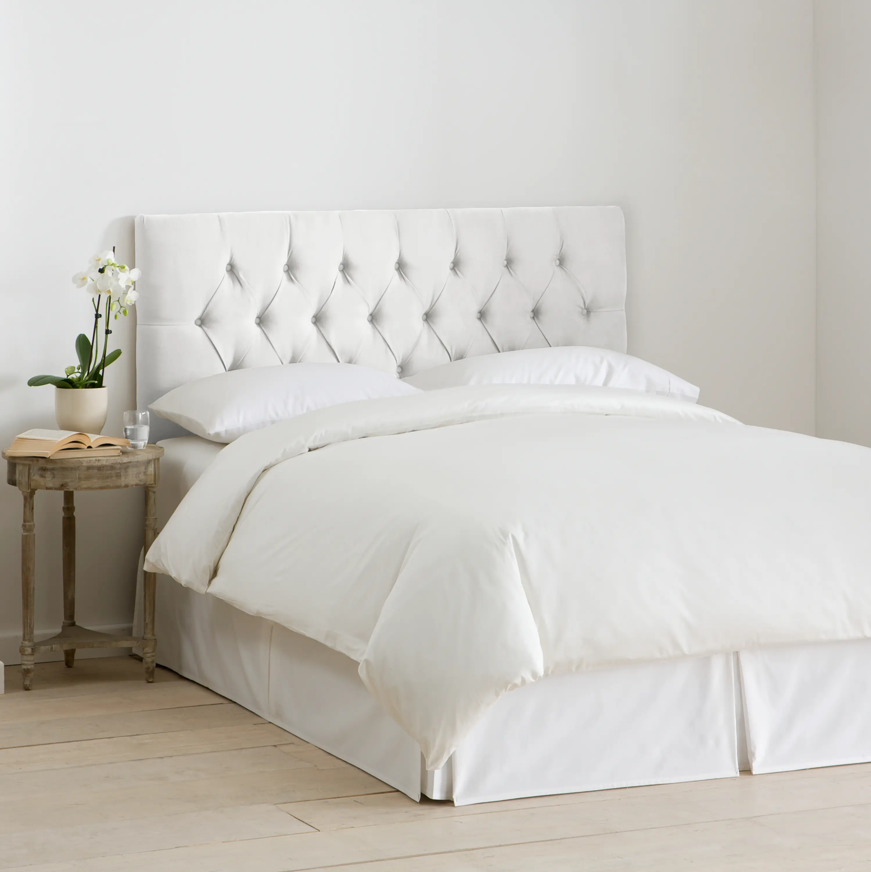 Julia Velvet White Tufted Queen Upholstered Headboard - Skyline Furniture