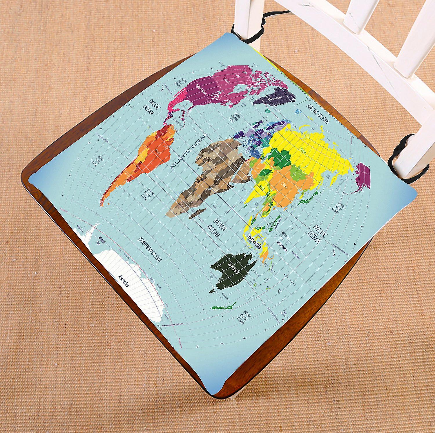 Global Earth Map Chair Pad， High Detailed World Map With Time Zone Clocks， Navy Bule Seat Cushion Chair Cushion Floor Cushion 40x40 Cm