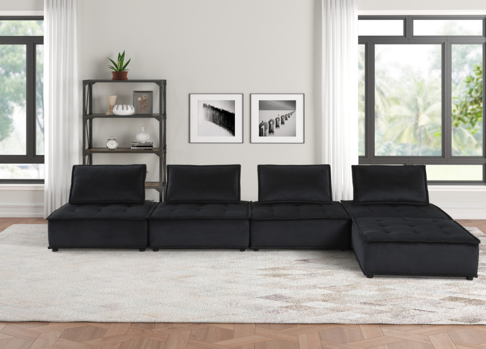 Anna Velvet 5 Piece Sectional Sofa Ottoman   Transitional   Sectional Sofas   by Lilola Home  Houzz