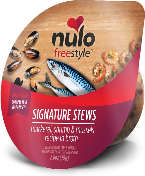 Nulo FreeStyle Mackerel， Shrimp， and Mussels Stew Wet Cat Food，2.8-oz pouch， case of 24