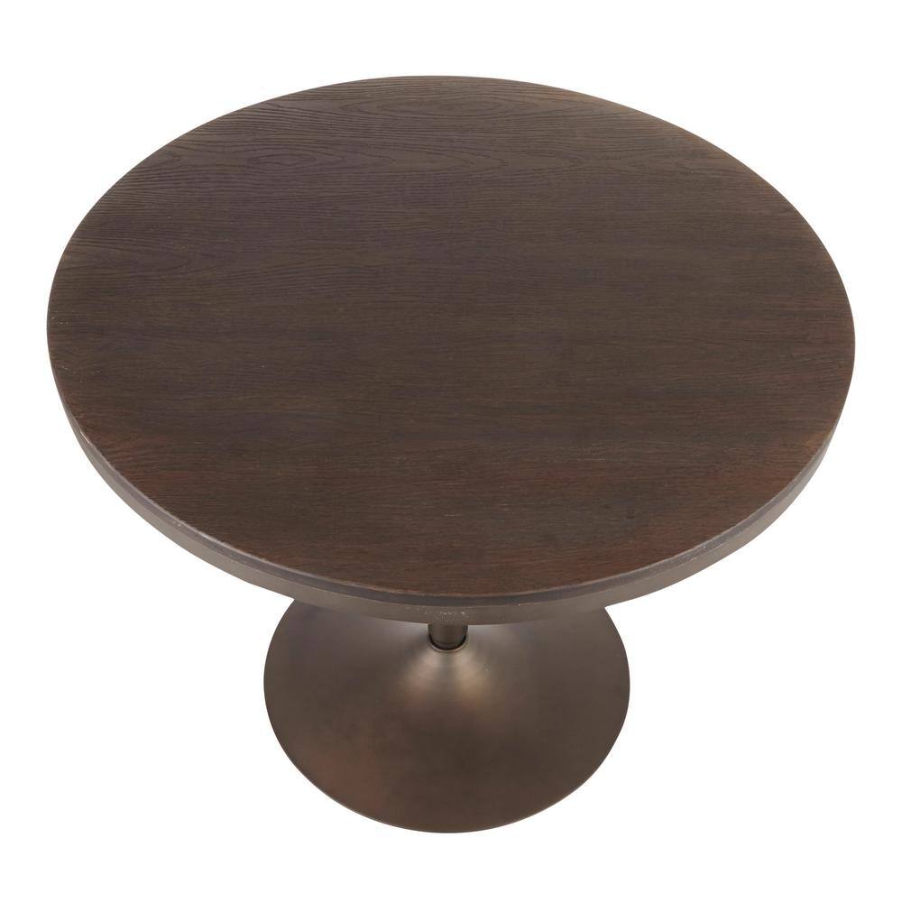 Lumisource Dakota Round Industrial Dining Table in Antique Metal and Espresso Wood DT-DKTA ANE