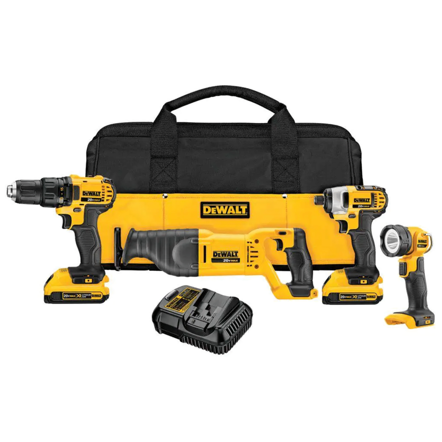 Dewalt 20-Volt Max Cordless Combo Kit (4-Tool) with (2) 20-Volt 2.0Ah Batteries and Charger (DCK420D2)