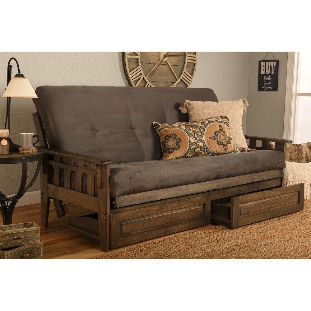 Somette Tucson Rustic Walnut Full size Futon Set with Storage Drawers