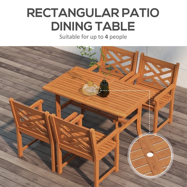 Outsunny Outdoor Patio Dining Set，4 Seater Wood Dining Table and Chairs for Backyard，Conservatory，Garden，Poolside