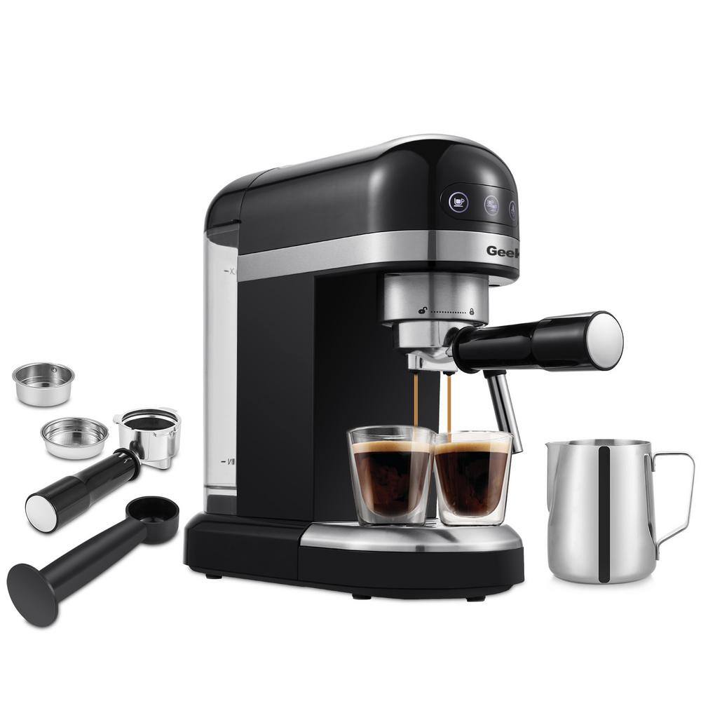 Edendirect 1350-Watt 2-Cup Black Espresso Machine 20-Bar Compact Coffee Maker with Milk Frother Steam Wand and 1.4 l Water Tank GBKXYGCF20D