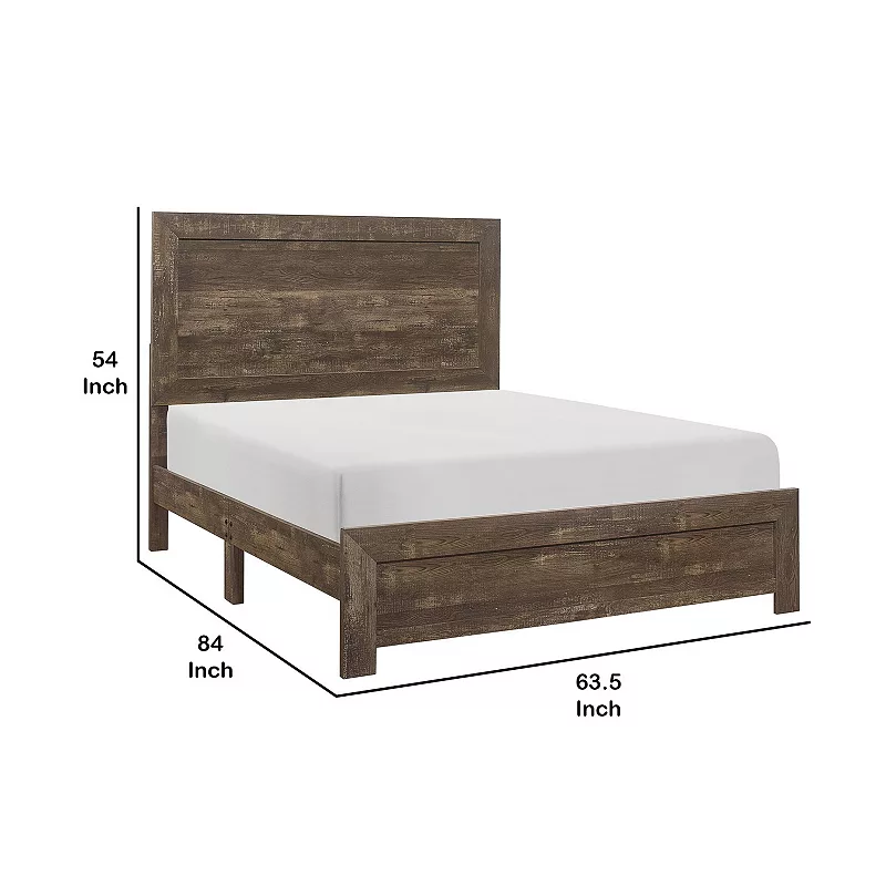 Rustic Panel Design Wooden Queen Size Bed with Block Legs Support， Brown