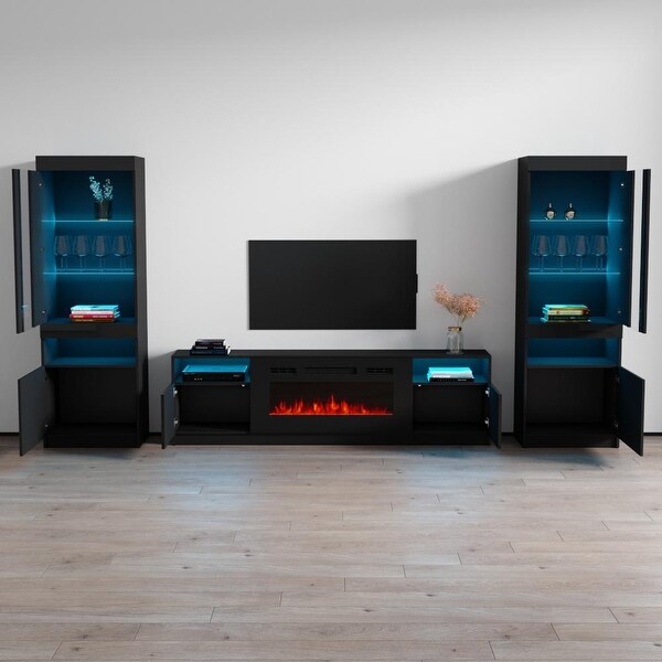 York 02 Electric Fireplace Wall Unit Entertainment Center