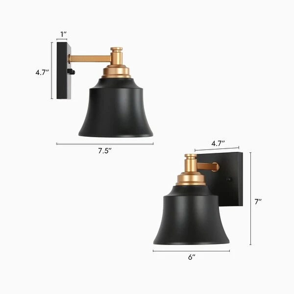 Mid-Century Modern Gold 1-Light Bathroom Vanity Light Transitional Black Metal Wall Sconces - L 5.9