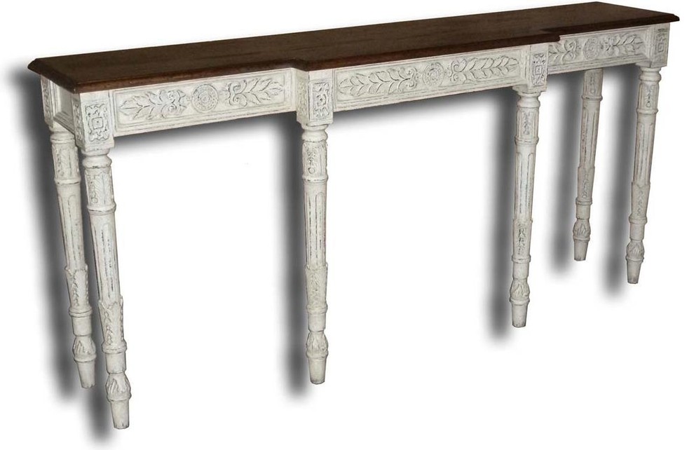 Console Table Italian Distressed White  Rustic Carved Wood  Six   French Country   Console Tables   by EuroLuxHome  Houzz