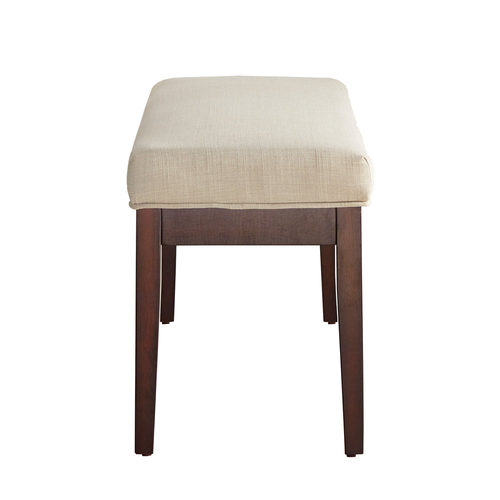 Chelsea Lane Espresso Wood Linen Upholstered Bench, Cream