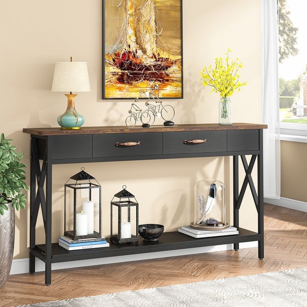 Sofa Table， Narrow Industrial Console Table，Entryway Table with Drawer