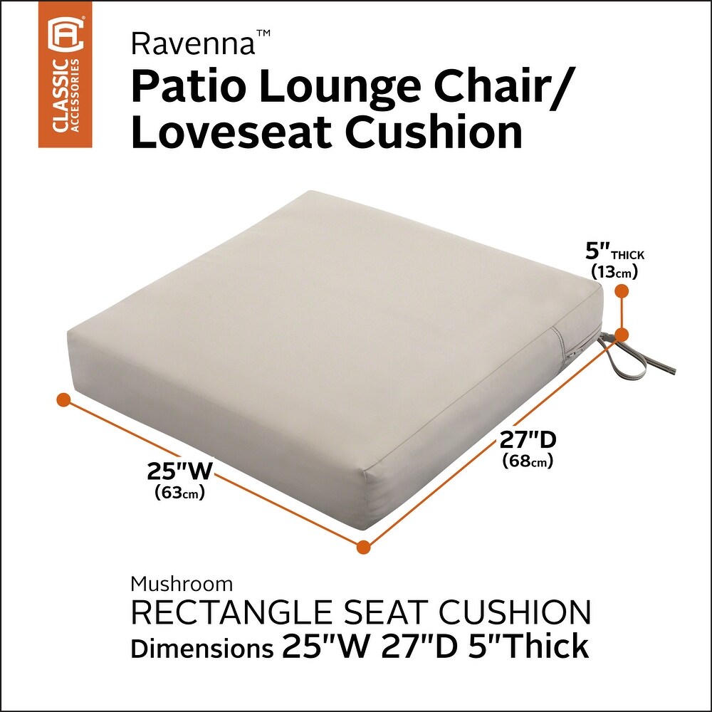 Classic Accessories Ravenna Water Resistant Patio Lounge Chair/Loveseat Cushion  25 x 27 x 5 Inch