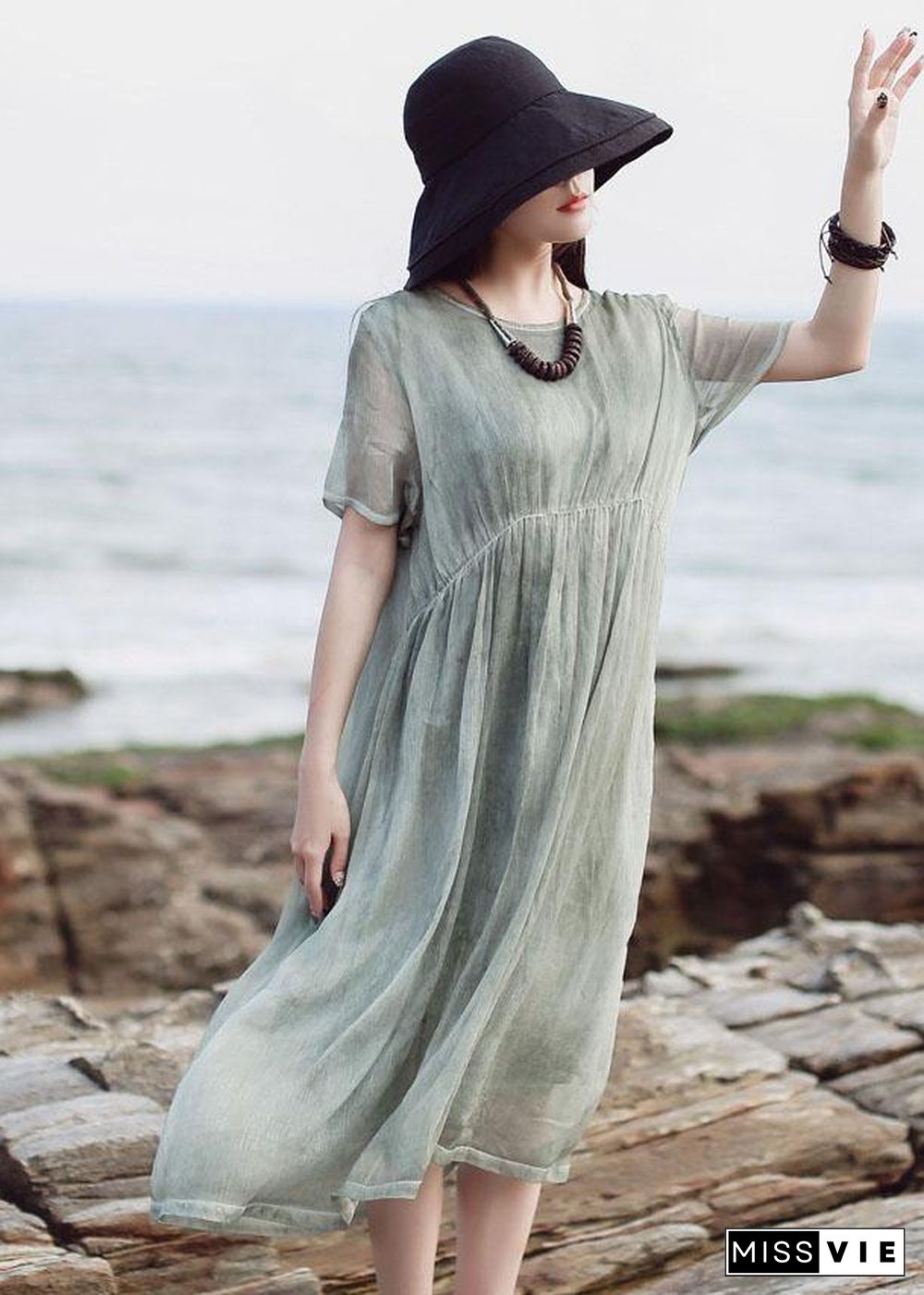 Organic short sleeve cotton clothes Inspiration green high waist Plus Size Dress