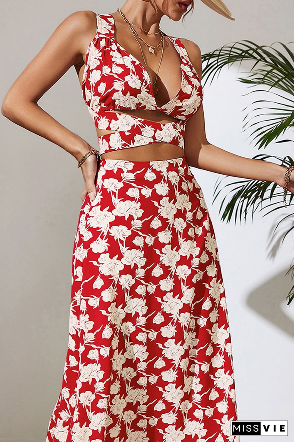 Crisscross Straps Flower Print Dress