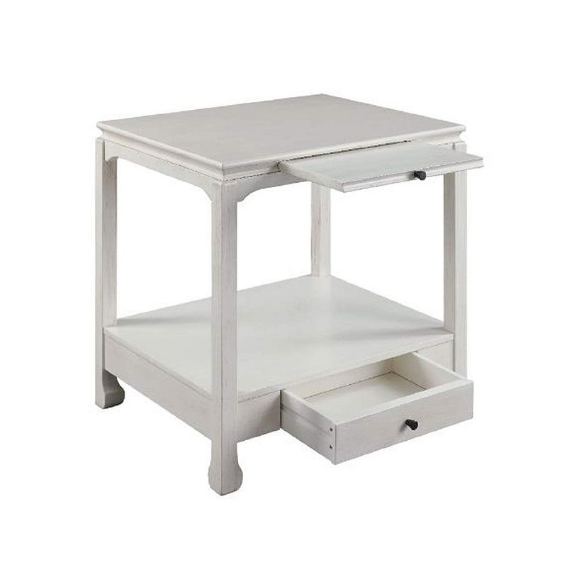 Accent Table with Pull Out Tray and 1 Drawer， Antique White