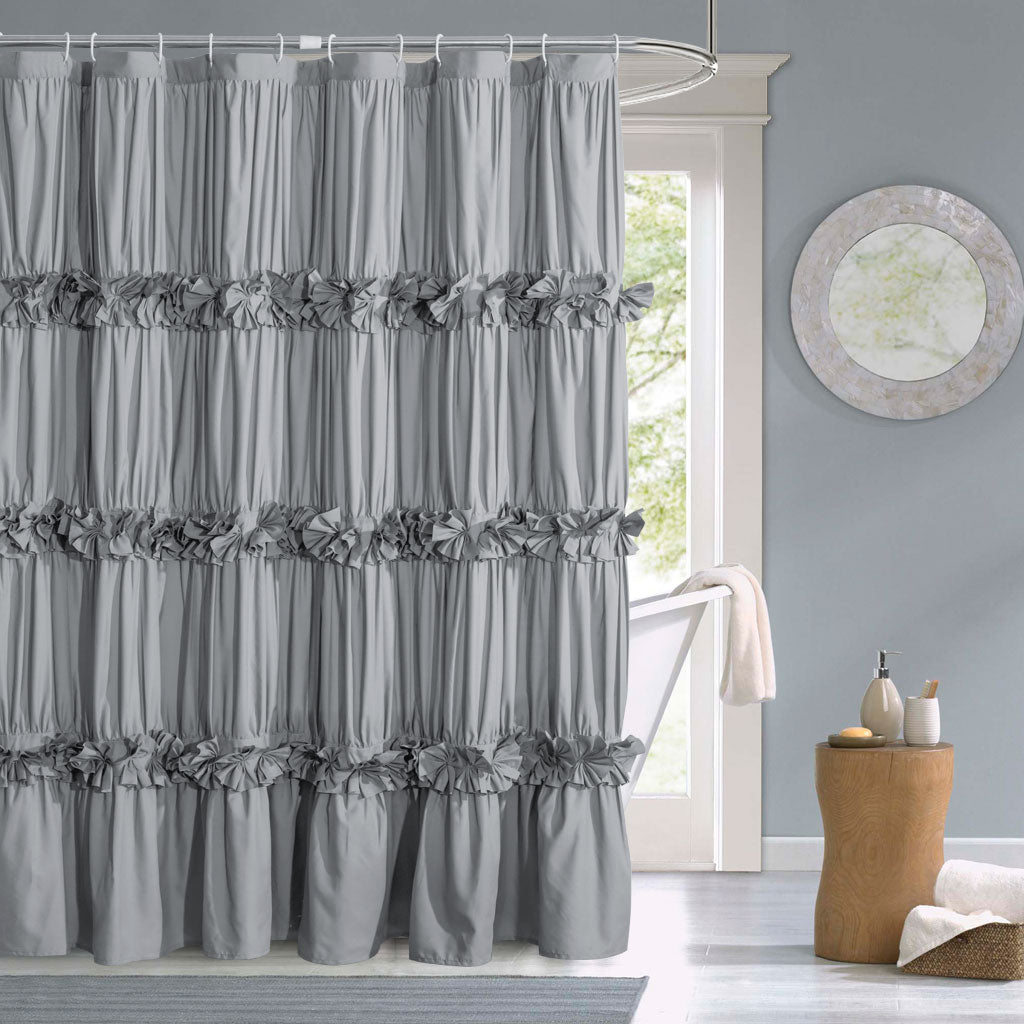 HIG Luxurious Farmhouse Unique Pleated Cloth Fabric Shower Curtain 72x72 Extra Long Bathroom Curtain