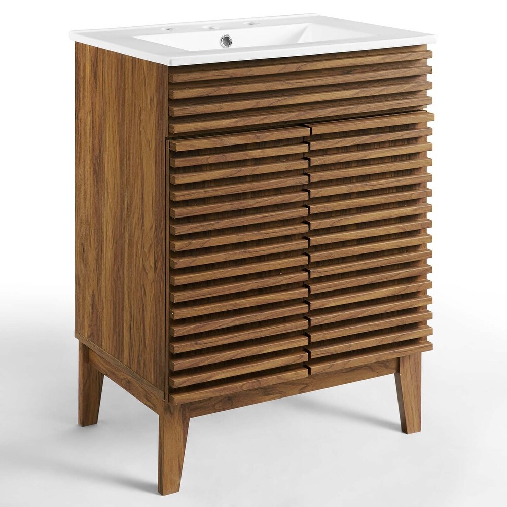 Modway Walnut Grain Vanity with Ceramic Basin