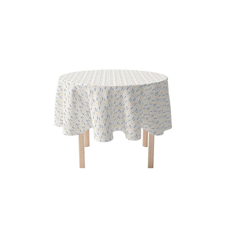 Round Tablecloth， 100% Cotton， 60 Round， Blue and Yellow Branches