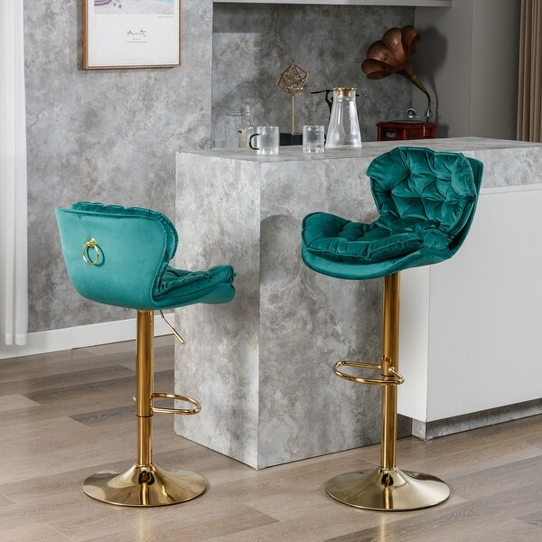 Set of 2 Velvet Counter Height Adjustable Swivel Bar Stools